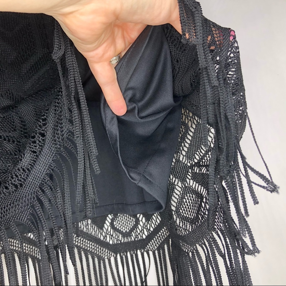 ULTRA DRESS maxi sleeveless lace black dress with fringe at hem. Fully l… - Picture 6 of 10